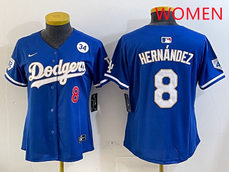 Women Los Angeles Dodgers #8 Hernandez Blue Gold Game 2025 Nike MLB Jersey style 4